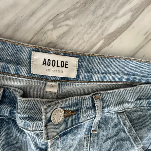 Agolde Cooper Cargo Pants in Rank Womens Size 28 Jeans Blue Light Wash Denim - Picture 3 of 9